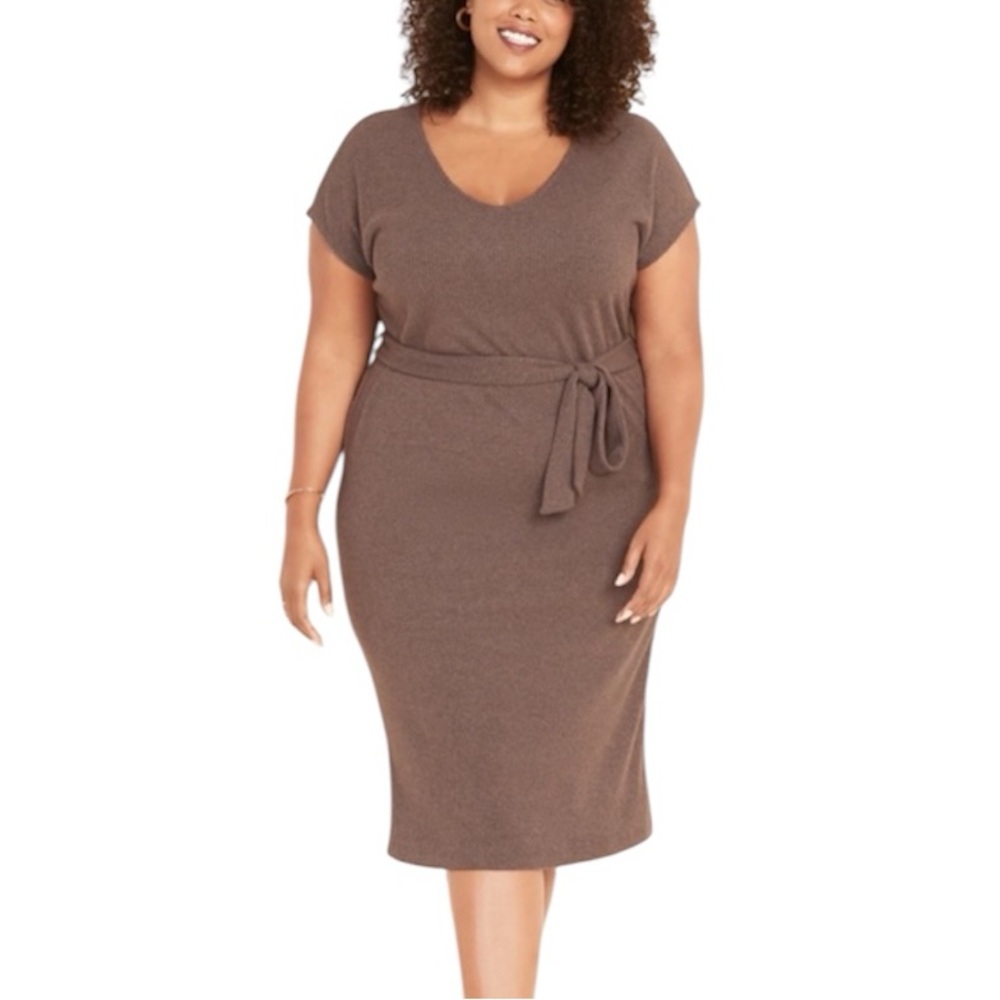 Old Navy Tie Belt Rib Knit Midi Shift Dress XL NWT